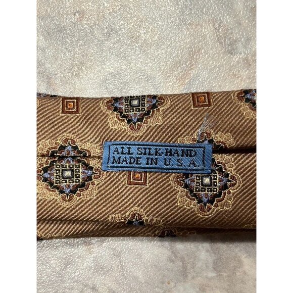 JZ Richards Men's Print Silk Necktie in Brown/Blue - Picture 3 of 3